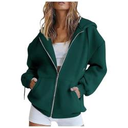 ZhungZaoh Hoodie Damen Sweatjacke 2024 Kapuzenpullover Herbst Winter Sweatshirt Oversize Pullover Zipper Lang Mantel Kapuzenjacke mit Kapuze Reißverschluss (Dark Green, L) von ZhungZaoh