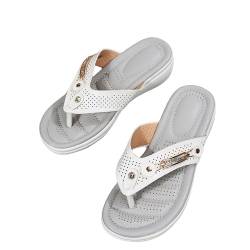 Zihozan Orthopädische Zehentrenner Sandalen Damen Fashion Strass Flip-Flops 2023 Sommer PU-Leder Clip -Toe Pantoffeln Gummi Plateau Slippers Freizeit Strandschuhe von Zihozan