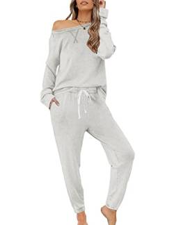 Zilcremo Damen Zweiteiliger Schlafanzug Set Baumwolle Langarm Nachtwäsche Sleepwear und Pyjamahose Lounge Sets Weiß XL von Zilcremo
