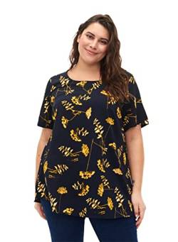 Zizzi Flash by Damen Große Größen Bluse Kurze Ärmel Print Gr 42-44 Night Sky Yellow AOP von Zizzi