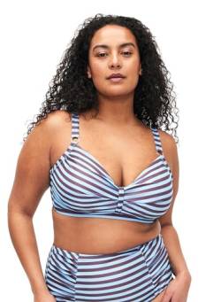 Zizzi Swim by Damen Große Größen Bikini-Oberteil Motiv Bügel Größen Gr 52 BlueBrown Stripe AOP von Zizzi