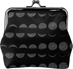 Moon Phases Grau auf Schwarz Damen Leder Münzgeldbörse Kleingeldbeutel mit Kiss-Lock Verschluss Schnalle Geldbörse für Mädchen Geschenk, Siehe Abbildung, Einheitsgröße, Taschen-Organizer von Zltegako