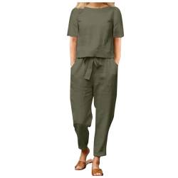 ZoIyte Leinen Outfits Damen Leicht Baumwolle Hosenanzug Sommer Elegant 2 Teiler Set Hose und Oberteil Freizeitanzug Casual Jogginganzug Atmungsaktiv Sportanzug Lose Tracksuit von ZoIyte