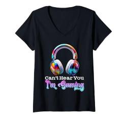 Damen Zocken Kinder CAN'T HEAR YOU I'M GAMING Lustiges Jungen T-Shirt mit V-Ausschnitt von Zocker Geschenk Gamer Junge T-Shirt Gaming Kinder