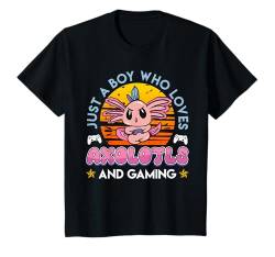 Kinder Gaming JUST A BOY WHO LOVES AXOLOTLS AND GAMING Kinder T-Shirt von Zocker Geschenk Gamer Junge T-Shirt Gaming Kinder