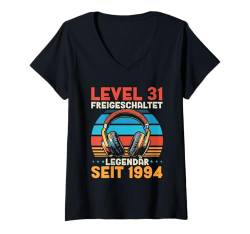 Damen Level 31 Geburtstag Junge Gamer Mann Deko Jahrgang 1994 T-Shirt mit V-Ausschnitt von Zocker Stylez Gamer Geburtstag Geschenke 2025