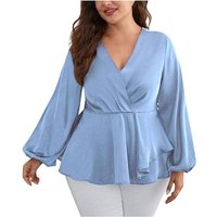 Zoclack Blusentop Damen Top mit V-Ausschnitt und Puffärmel Bluse mit Modischen Raffungen, Oversize Fit Langarm-Tops von Zoclack