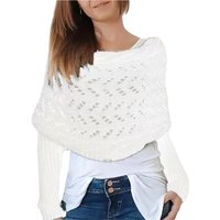 Zoclack Schal mit Ärmeln Gestrickter Schultertuch Damen Pullover-Wickelschal, Weiß von Zoclack