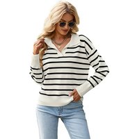 Zoclack Strickpullover Damen Gestreifte Pullover mit V-Ausschnitt, Polo Strickpullover von Zoclack