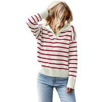 Zoclack Strickpullover Damen Gestreifte Pullover mit V-Ausschnitt, Polo Strickpullover von Zoclack