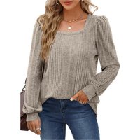 Zoclack Strickpullover Pullover Damen Langarmshirt Eckiger Ausschnitt Lässiger Oberteile Lockere Passform Elegante Herbst Pullovern mit Puffärmel von Zoclack