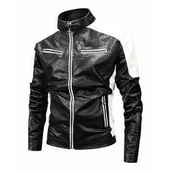 Zofedap Lederjacke Herren Motorrad Biker Jacken Vintage Retro Männer Motorradjacke Stehkragen Bomberjacke Reißverschluss Kunstlederjacke Sweatjacke Übergangsjacke Windjacke von Zofedap