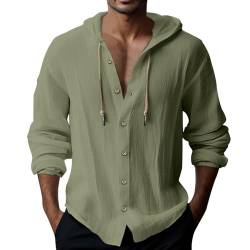 Zofedap Leinenhemd Herren mit Kapuze Sommer Hoodie Dünn Langarm Hawaii Hemd Männer Einfarbig Sommerhemd Lässig Freizeithemden Langarmshirt Linen Kapuzenhemd von Zofedap