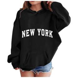 Zofedap New York Hoodie Kinder Mädchen Teenager Oversize Kapuzenpullover Sweatshirt mit Taschen Locker Pullover Langarm Sportshirt von Zofedap