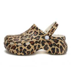 Damen Clog, Wasserdichter Freizeit Clogs, Freizeit Sandalen für Arbeit Gesundheit Küche Pool Strand usw(Leopard,39 EU) von Zolito