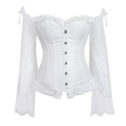 Damen Corsage Top, mit Ärmel Taillen Korsett, Bustier Corset Dirndl Bluse Trachten Shirt (S/UK=4, 1093 Weiß) (4XL, 0183-Weiß) von Zooma