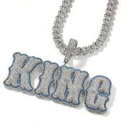 Custom Iced Out Letter Anhänger Personalisierte Diamant-Namenshalskette für Männer Personalisierte Hip Hop Initiale Halskette mit Ice Out Kette/Seilkette Hip Hop-Schmuck für Männer Frauen (2 letters) von Zounghy