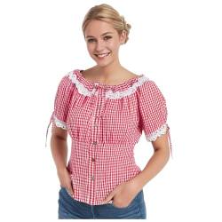 Zqkert Dirndl Bluse Damen Rot Kurzarm Baumwolle Weich mit Knopf Kariert Dirndl Dirndlbluse Vintage Spitzenbluse Blau Trachtenblusen für Oktoberfest Bavarian Karneval Größe S-3XL von Zqkert