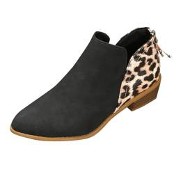 Cowboystiefel Damen Retro Leopard Wildleder Stiefel Damen mit Absatz Kurze Ankle Boots Damen Chunky Heel Cowboystiefel Damen Chelsea Boots Damen Winterstiefel Cowboy Boots Damen Schuhe Ankle Boots von Zshosam