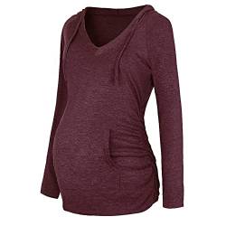 Damen Stillshirt Umstandstop T-Shirt Rundhals T mit Knöpfen Umstandsmode Sommer Schwangeres Still-Top Damen Tshirt Blusenshirt Oberteil Mutterschaft Shirt Baumwolle Schwangerschaft (Eh1 Wine, M) von Zshosam