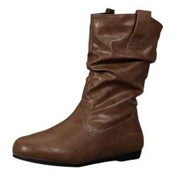 Stiefel Damen Schuhe Retro Leder Cowboy Stiefeletten Damen mit Schnalle Cowboystiefel Damen Stiefelette Western Stiefel Damen Combat Boots Westernstiefel Stiefel Damen Kurzstiefel mit Gürtel Winter von Zshosam