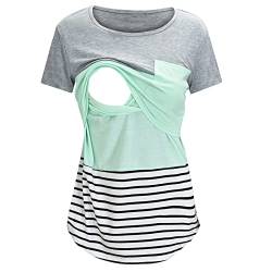 Zshosam Damen Stillshirt Kurzarm Umstands Nursing T-Shirt Tops Baby-Fußab Druck Schwangere Kurzarm Umstandskleidung Umstandskleid Stillshirts Schwangerschaft Umstandsmode Sommer Tops (Rx1 Green, M) von Zshosam