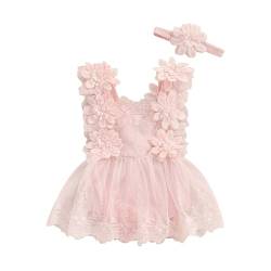 Zukmuk Mädchen 2 Stück Kleid Zeremonie Romper Neugeborene mit Spitze aus Baumwolle Strampler Elegante Tunita, Rosa C, 0-3 Monate von Zukmuk