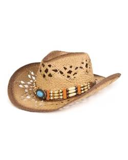 Zylioo Cowboy Sonnenhut für Großen Kopf,Sommer Strohhut Größe 57cm,UV Schutz Sonnen Strandhut Urlaub Größe M von Zylioo