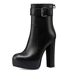 aanieshoeya Stiefeletten Damen Leder Ankle Boots for Women Stiefel Blockabsatz High Heels Plateau Schwarz 40CN 39EU 25cm von aanieshoeya