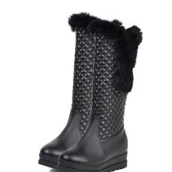 aixizi Kniehohe Schneestiefel mit Reißverschluss, Stiefel mit flachem Absatz und mittlerer Wade, wasserdichte Herbst- und Winterstiefel für Damen, wasserdichte Herbst Winterstiefel,Schwarz,37 EU von aixizi