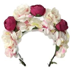 alloneslife Ohr-Stirnband, Damen-Kopfschmuck, Brautgirlanden, Party, Hochzeit, Blumen-Stirnband, Strand-Kopfbedeckung, Haarband, Mädchen, Haar-Accessoire, Damen-Kopfreifen (weiß und rot, doppelt) von alloneslife