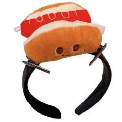 alloneslife Ohr-Stirnband, Party-Haarband, niedliches Hamburger-Plüsch-Stirnband, Cartoon-Stirnband, Frauen-Gesichtswäsche, Haarband, Familienfeiern, Kopfbedeckung, Party-Zubehör (lustiger Hot Dog) von alloneslife