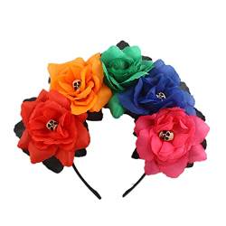 amangul Bunte Stirnbänder in Blumenform, Party-Haarreifen mit Totenkopf-Dekor, Stirnbänder für Damen, Rave-Partyzubehör (Farbe) von amangul