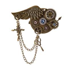 amangul Vintage-Steampunk-Brosche für Damen und Herren, PunkStyle, Flügelkette, Brosche, Anstecknadel, Kleid, Hemd, Anstecknadel, Haarspange, Size: 8.5x10cm, Metall von amangul