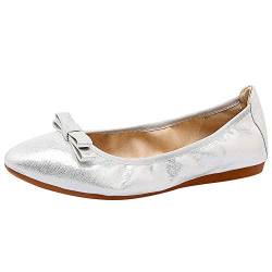 amropi Damen Mini Bowknot Spitzschuhe Schlüpfen Gemütlich Ballerinas (Silber,40 EU) von amropi