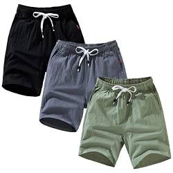 amropi Herren 3er Pack Cargo Shorts Kurze Hose Sommer Bermuda Short mit Taschen Schwarz Grau Grün,XXL von amropi