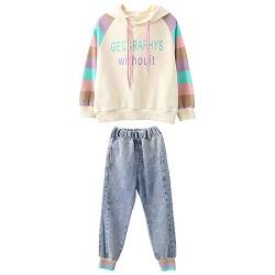 amropi Mädchen Bekleidungsset Hoodie Sweatshirt Jeans Hose Jogginganzug Trainingsanzug Beige Blau,5-6 Jahre von amropi
