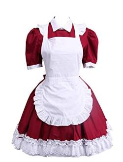 Antaina Rot Baumwolle Weiß Schürze Rüsche süß viktorianisch Maid Knielang Elegant Lolita Cosplay Kleid,XXL von an*tai*na*