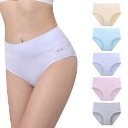 anqier Unterhosen Damen, 5er Pack Stretch Baumwolle Hohe Taille Slips Damen Atmungsaktiv Panties Weich Frauen Unterwäsche von anqier