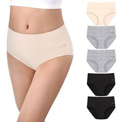 anqier Unterhosen Damen, 5er Pack Stretch Baumwolle Hohe Taille Slips Damen Atmungsaktiv Panties Weich Frauen Unterwäsche von anqier