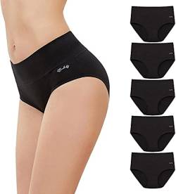 anqier Unterhosen Damen, 5er Pack Stretch Baumwolle Hohe Taille Slips Damen Atmungsaktiv Panties Weich Frauen Unterwäsche von anqier