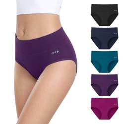 anqier Unterhosen Damen, 5er Pack Stretch Baumwolle Hohe Taille Slips Damen Atmungsaktiv Panties Weich Frauen Unterwäsche von anqier