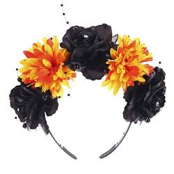 Halloween Day Of The Dead Stirnband Vintage Künstliche Rose Blume Perlen Haarreif Gruselig Cosplay Kopfschmuck Haarnadel Haarschmuck für Frauen Mädchen Haargummis für Haar Stirnbänder Haarnadeln von antianzhizhuang