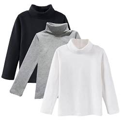 aromm 3Stk Jungen Mädchen Langarm Basisschichten Oberteile Schmale Passform Rollkrage Strecke Lässig Pullover Schwarz/Grau/Weiß - 170 von aromm