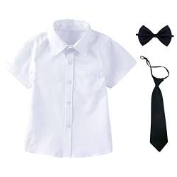 aromm Jungen Kleid Hemd mit Fliege und Krawatte Kurzarm Solide Knopf unten Oxford Shirt mit Tasche Weiß,13-14 Jahre von aromm