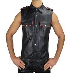 awanstar AW-663 Rot Sleeveless Leder Hemd Herren lederHemd aus echtemleder (DE/NL/SE/PL, Alphanumerisch, XXL, Regular, Regular, rot) von awanstar