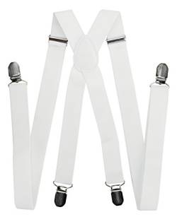 axy Hochwertige Herren Hosenträger breit 2,5 cm mit 4 Starken Clips X-Form und Damen (Weiß) von axy