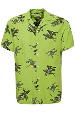 Blend 20716117 Shirt Herren Kurzarmhemd Herrenhemd Hemd Bowlinghemd Cuba-Kragen Umlegekragen Regular Fit Hochwertige Viskose-Qualität Flower-Muster Blumen, Größe:3XL, Farbe:Bright Lime Green (140244) von b BLEND