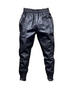 babao Männer Lederhose Dehnen elastische Kunstpu Jogger Hosen nasse Look Jogginghose für Motocycle Biker von babao