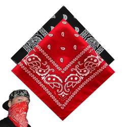 2 Stück, Bandana Damen Herren, Halstuch, Bandana Rot Baumwolle, Bandanas Damen, Für Unisex Tuch Bindetuch, Headwear, Haar, Schal, Paisley Muster, Rot Und Schwarz(55 X 55 Cm) von beejune